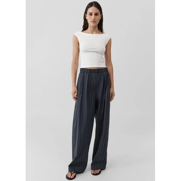 The Frankie Shop Stripe Relaxed Pleat Pants – Ink Stripe, view 2