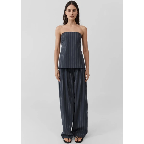 The Frankie Shop Stripe Relaxed Pleat Pants – Ink Stripe, view 4