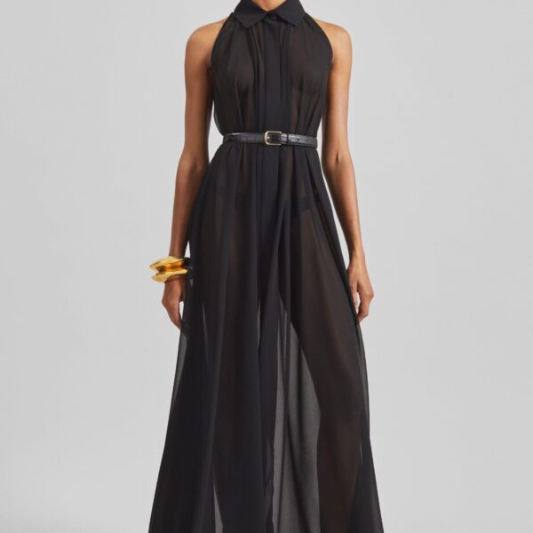 The Frankie Shop Sukie Sheer Halterneck Dress - Black - Oversized Minimalist Dresses in Black - Shop at Coveti