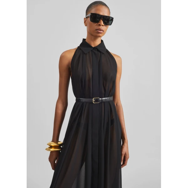 The Frankie Shop Sukie Sheer Halterneck Dress – Black, view 3