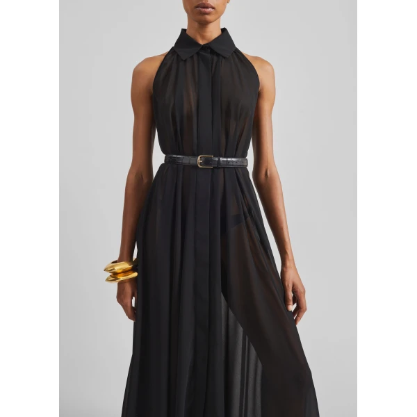 The Frankie Shop Sukie Sheer Halterneck Dress – Black, view 5