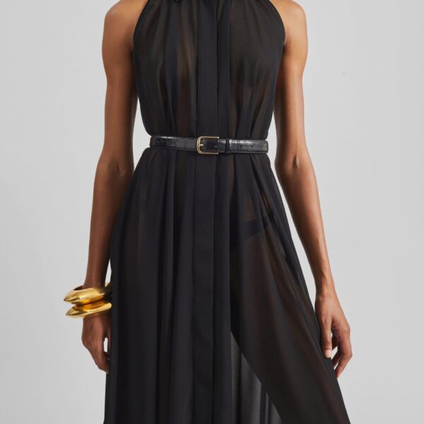 The Frankie Shop Sukie Sheer Halterneck Dress - Black - Oversized Minimalist Dresses in Black - Shop at Coveti