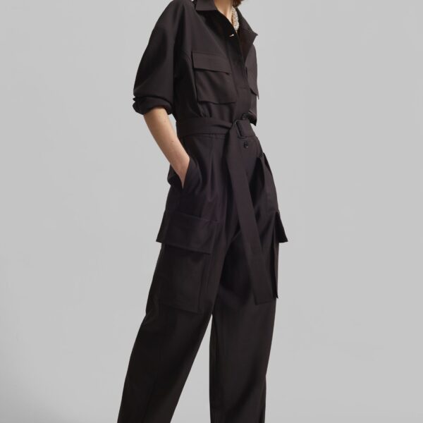 The Frankie Shop Suzie Jumpsuit - Brown - Oversized Minimalist Jumpsuit in Beige - Shop at Coveti