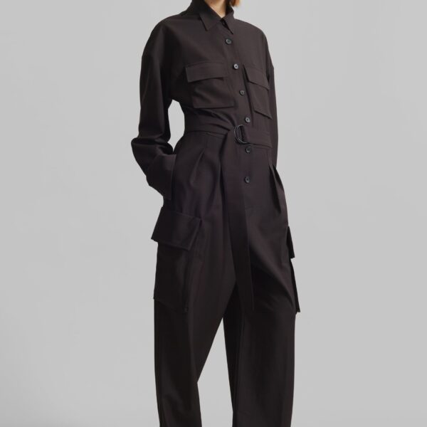 The Frankie Shop Suzie Jumpsuit - Brown - Oversized Minimalist Jumpsuit in Beige - Shop at Coveti