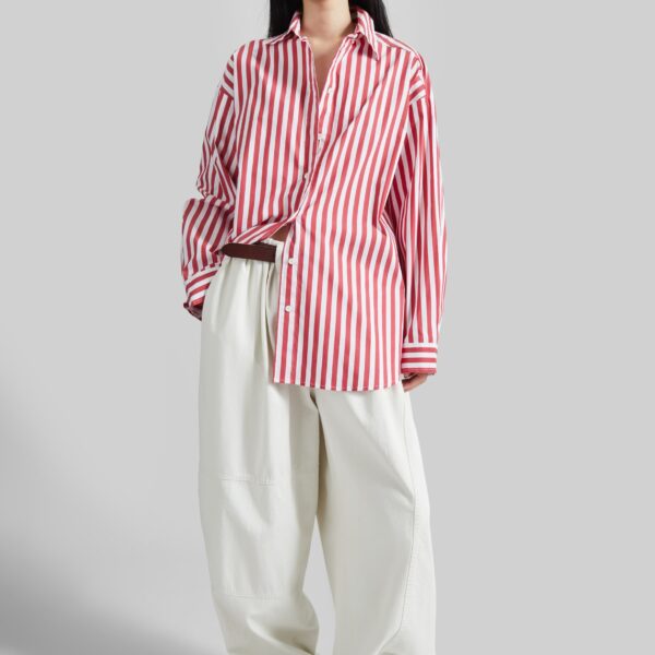 The Frankie Shop Sylvia Oxford Shirt - White/Red Stripe - Oversized Minimalist Tops in Multicolour - Shop at Coveti