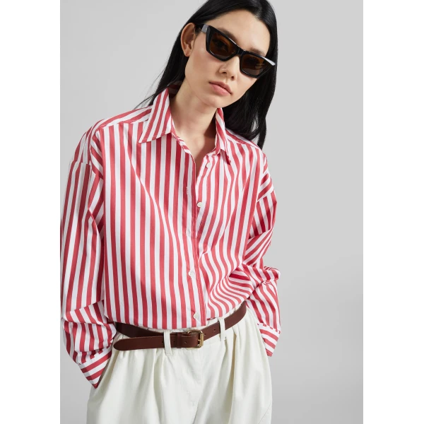 The Frankie Shop Sylvia Oxford Shirt – White/Red Stripe, view 3