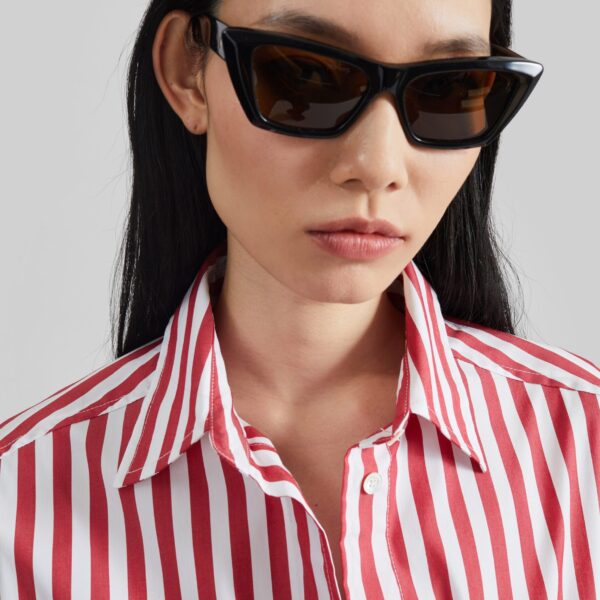 The Frankie Shop Sylvia Oxford Shirt - White/Red Stripe - Oversized Minimalist Tops in Multicolour - Shop at Coveti