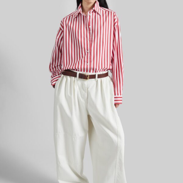 The Frankie Shop Sylvia Oxford Shirt - White/Red Stripe - Oversized Minimalist Tops in Multicolour - Shop at Coveti