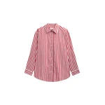 The Frankie Shop Sylvia Oxford Shirt - White/Red Stripe - Oversized Minimalist Tops in Multicolour - Shop at Coveti