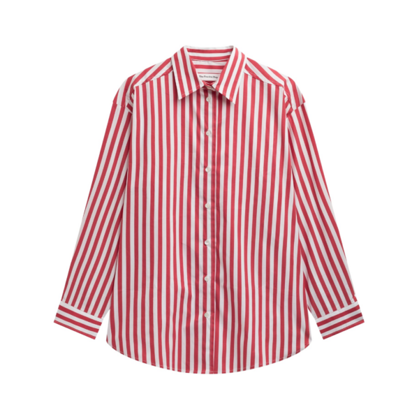 The Frankie Shop Sylvia Oxford Shirt - White/Red Stripe - Oversized Minimalist Tops in Multicolour - Shop at Coveti