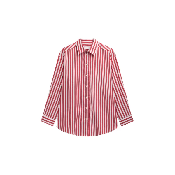 The Frankie Shop Sylvia Oxford Shirt - White/Red Stripe - Oversized Minimalist Tops in Multicolour - Shop at Coveti