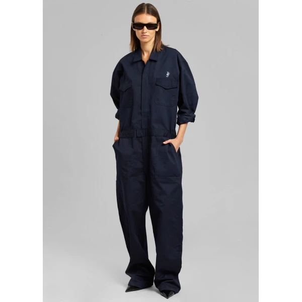The Frankie Shop TFS Oversized Boiler Suit - Navy - Oversized Minimalist Jumpsuit in Blue - Shop at Coveti