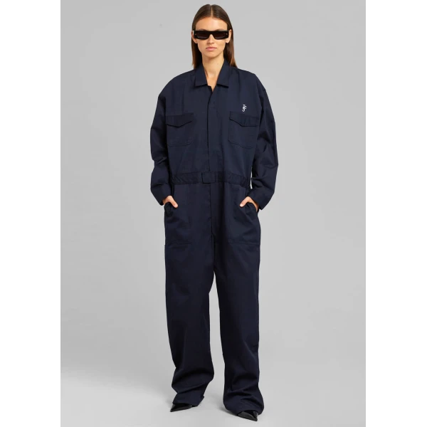 The Frankie Shop TFS Oversized Boiler Suit - Navy - Oversized Minimalist Jumpsuit in Blue - Shop at Coveti