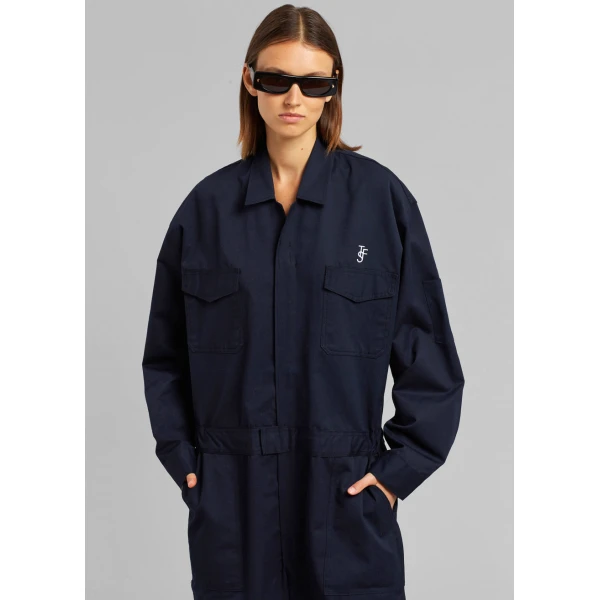 The Frankie Shop TFS Oversized Boiler Suit - Navy - Oversized Minimalist Jumpsuit in Blue - Shop at Coveti