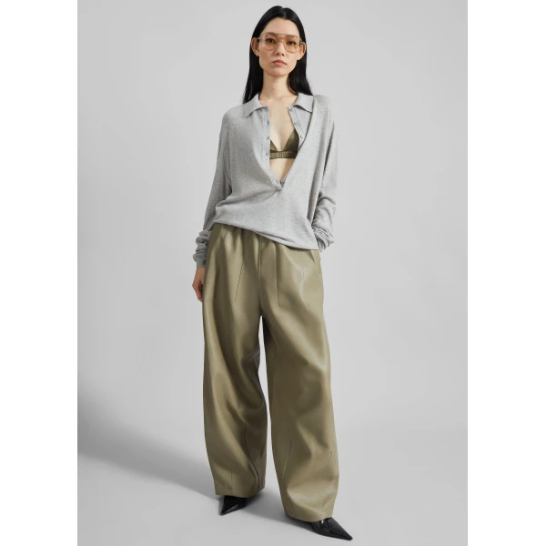 The Frankie Shop Tala Knit V-Neck Polo – Light Grey, view 5