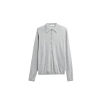 The Frankie Shop Tala Knit V-Neck Polo - Light Grey - Oversized Minimalist Tops in Grey - Shop at Coveti