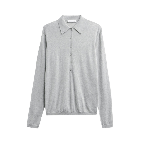 The Frankie Shop Tala Knit V-Neck Polo - Light Grey - Oversized Minimalist Tops in Grey - Shop at Coveti