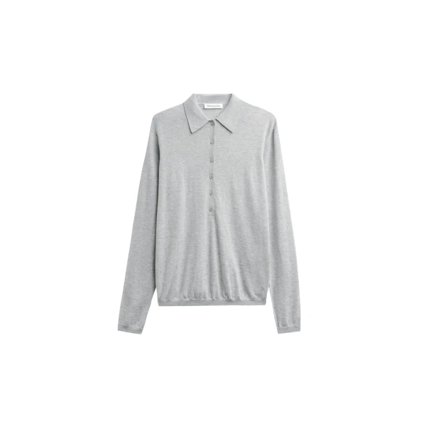 The Frankie Shop Tala Knit V-Neck Polo - Light Grey - Oversized Minimalist Tops in Grey - Shop at Coveti