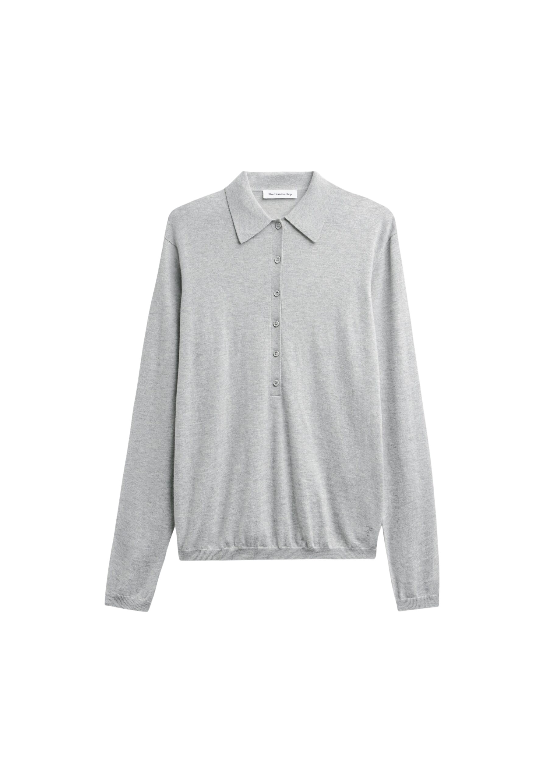 The Frankie Shop Tala Knit V-Neck Polo – Light Grey
