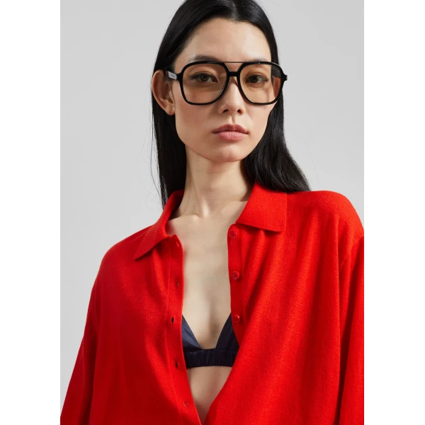 The Frankie Shop Tala Knit V-Neck Polo – Red, view 6