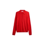 The Frankie Shop Tala Knit V-Neck Polo - Red - Oversized Minimalist Tops in Red - Shop at Coveti