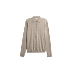 The Frankie Shop Tala Knit V-Neck Polo - Taupe Melange - Oversized Minimalist Tops in Beige - Shop at Coveti