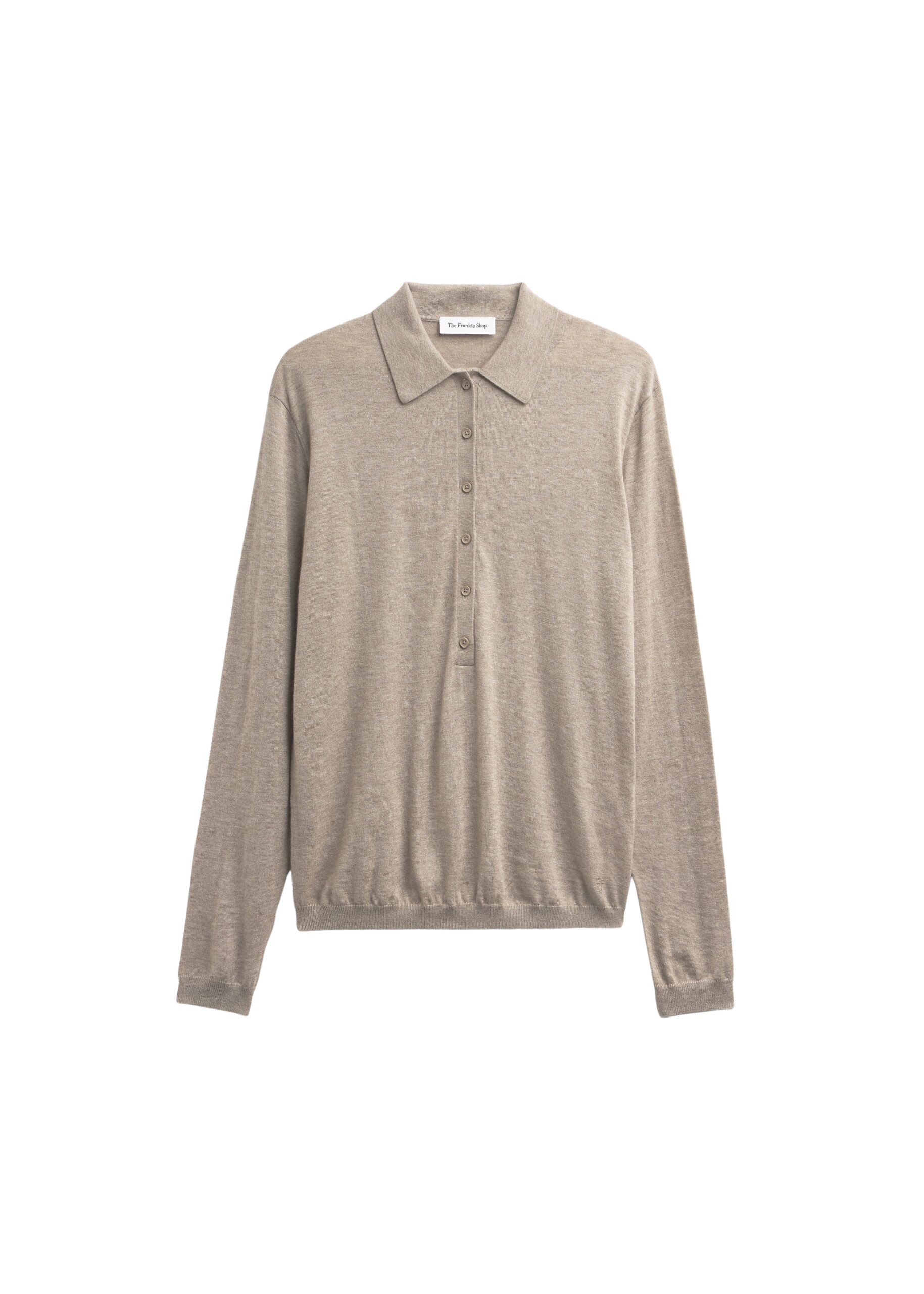 The Frankie Shop Tala Knit V-Neck Polo – Taupe Melange