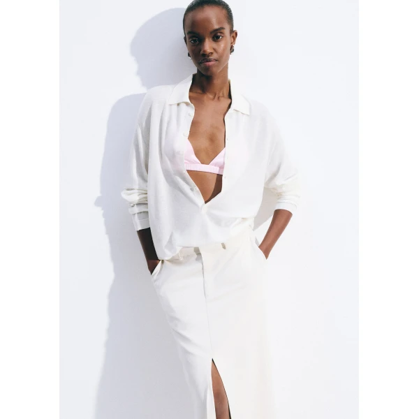 The Frankie Shop Tala Knit V-Neck Polo – White, view 2