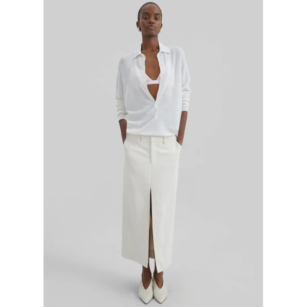 The Frankie Shop Tala Knit V-Neck Polo – White, view 3