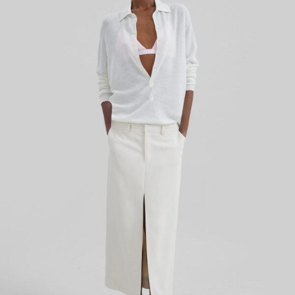 The Frankie Shop Tala Knit V-Neck Polo - White - Oversized Minimalist Tops in White - Shop at Coveti