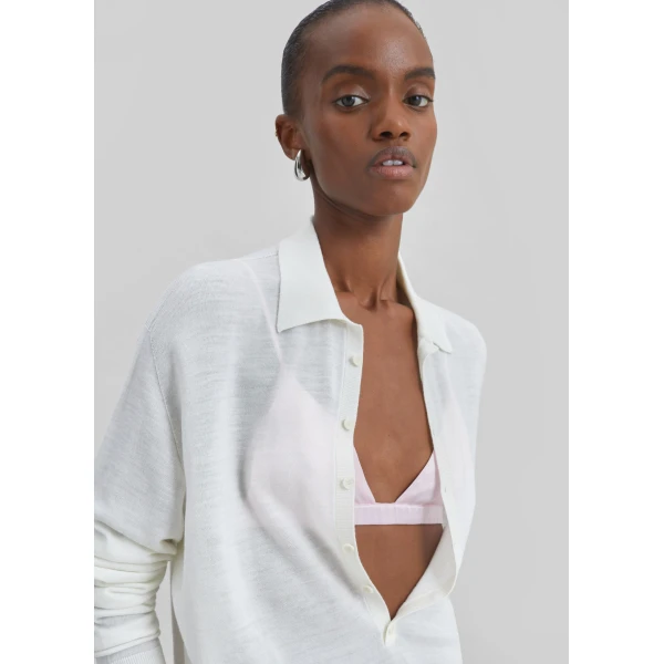 The Frankie Shop Tala Knit V-Neck Polo – White, view 4