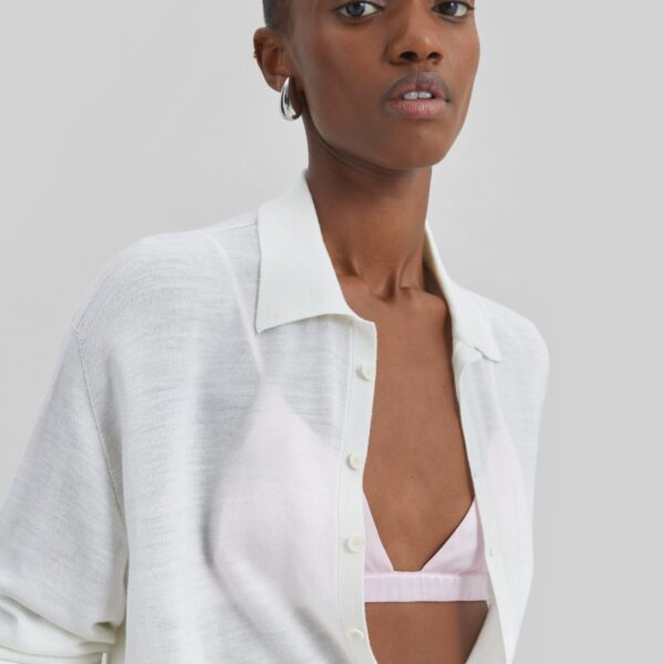 The Frankie Shop Tala Knit V-Neck Polo - White - Oversized Minimalist Tops in White - Shop at Coveti