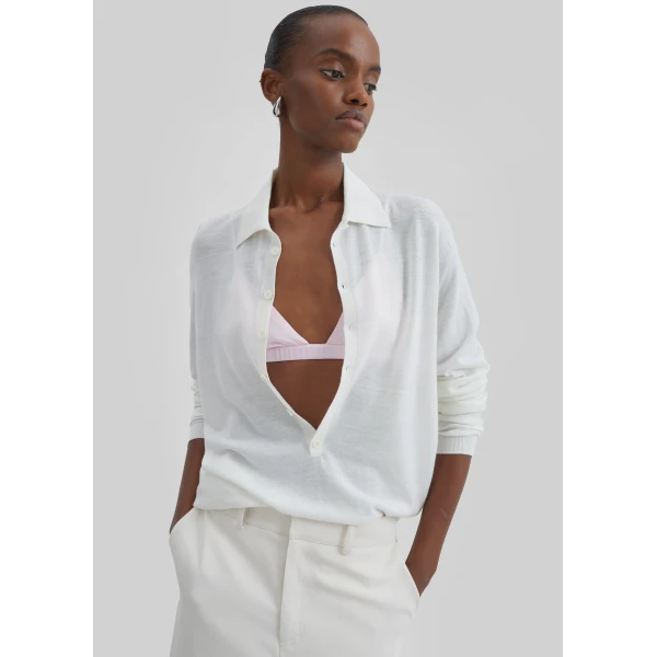 The Frankie Shop Tala Knit V-Neck Polo – White, view 5