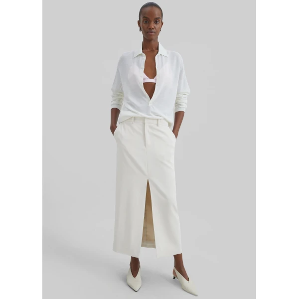 The Frankie Shop Tala Knit V-Neck Polo – White, view 6
