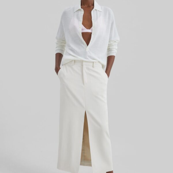 The Frankie Shop Tala Knit V-Neck Polo - White - Oversized Minimalist Tops in White - Shop at Coveti