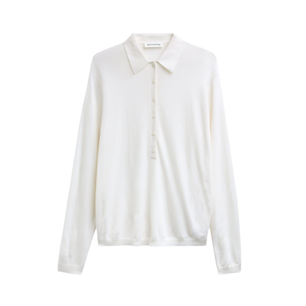 The Frankie Shop Tala Knit V-Neck Polo - White - Oversized Minimalist Tops in White - Shop at Coveti