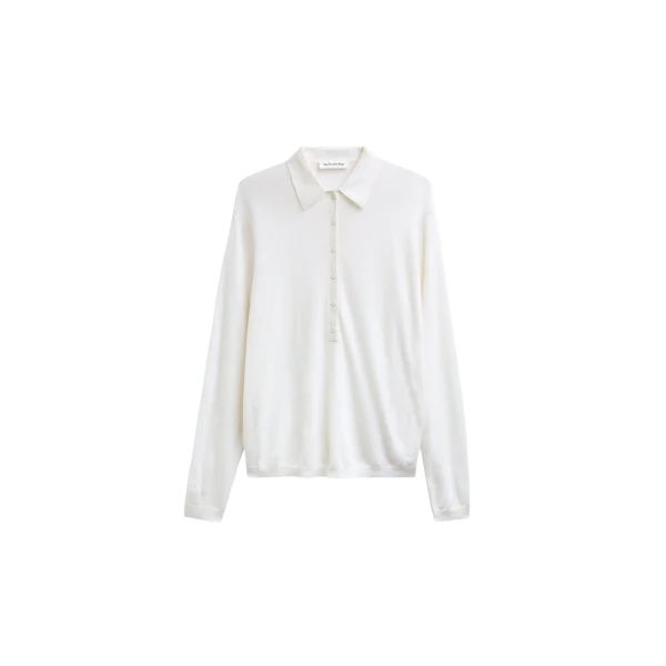 The Frankie Shop Tala Knit V-Neck Polo - White - Oversized Minimalist Tops in White - Shop at Coveti