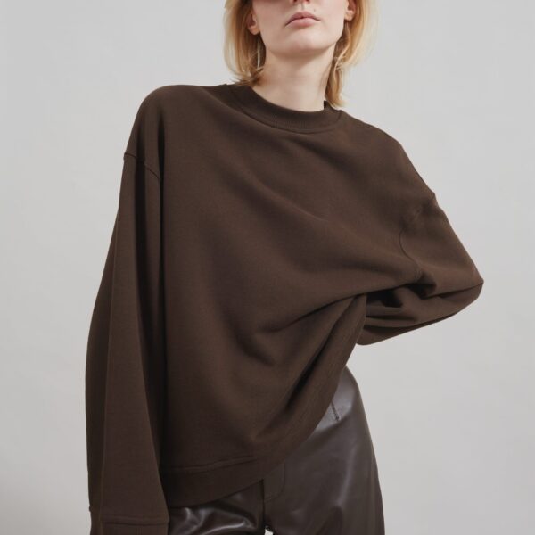 The Frankie Shop Talia Sweatshirt - Brown - Oversized Minimalist Tops in Beige - Shop at Coveti