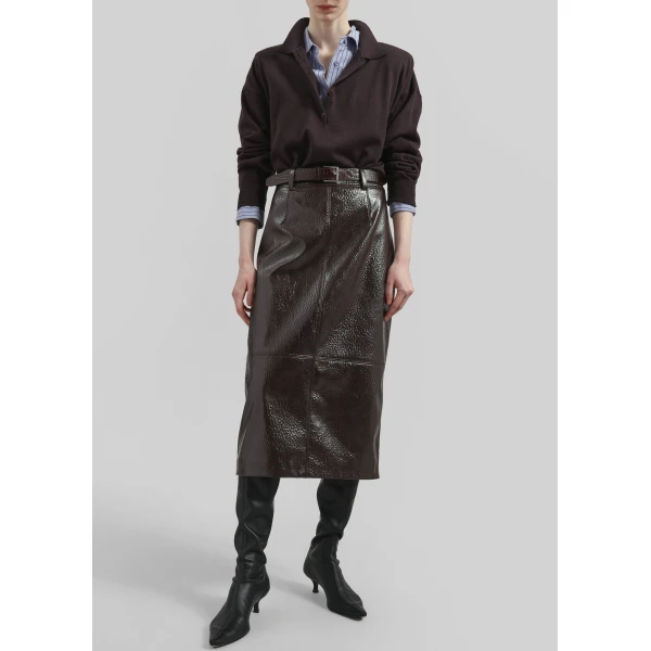 The Frankie Shop Taney Crackled Pencil Skirt – Brown, view 2