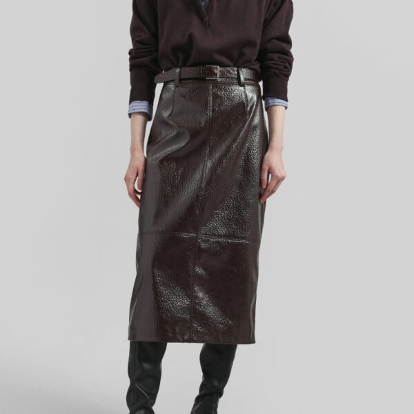 The Frankie Shop Taney Crackled Pencil Skirt - Brown - Oversized Minimalist Skirts in Beige - Shop at Coveti