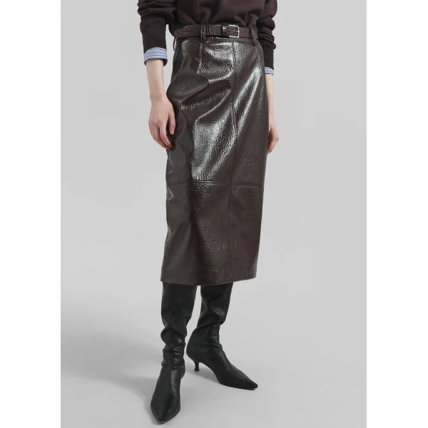 The Frankie Shop Taney Crackled Pencil Skirt – Brown, view 3