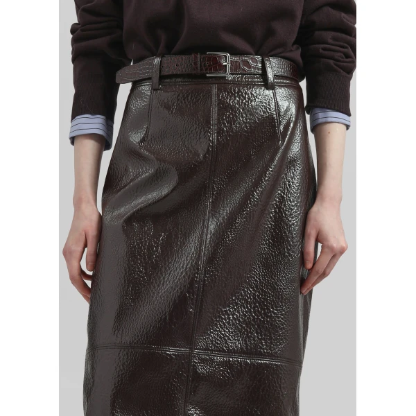 The Frankie Shop Taney Crackled Pencil Skirt – Brown, view 4