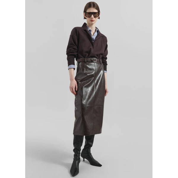 The Frankie Shop Taney Crackled Pencil Skirt – Brown, view 5