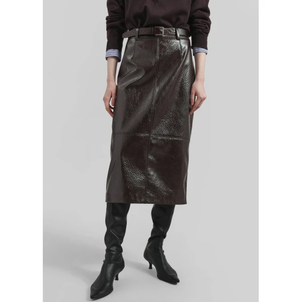 The Frankie Shop Taney Crackled Pencil Skirt – Brown, view 6