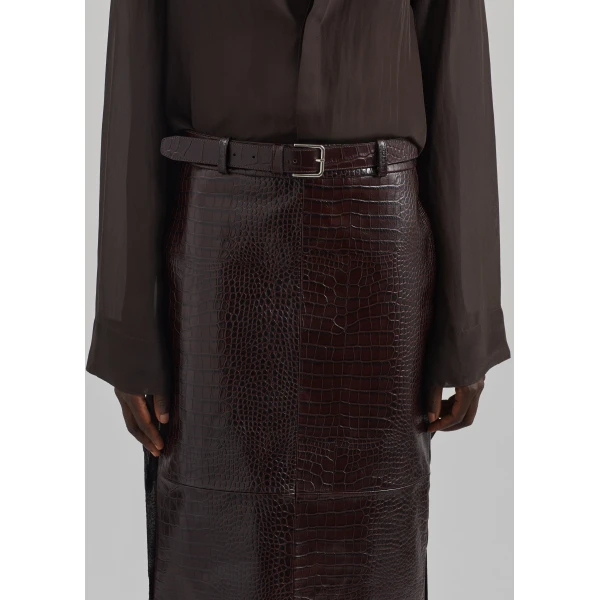 The Frankie Shop Taney Croc Leather Pencil Skirt – Dark Brown, view 4