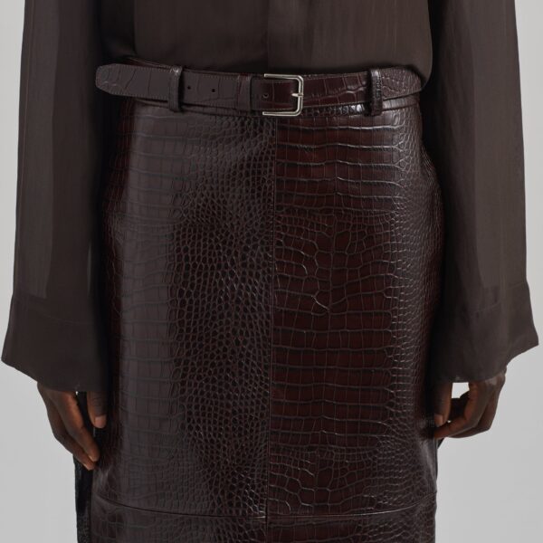 The Frankie Shop Taney Croc Leather Pencil Skirt - Dark Brown - Oversized Minimalist Skirts in Beige - Shop at Coveti