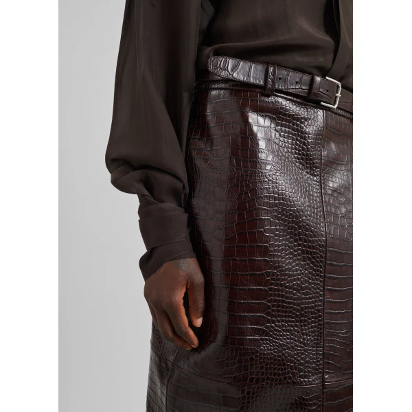 The Frankie Shop Taney Croc Leather Pencil Skirt – Dark Brown, view 6