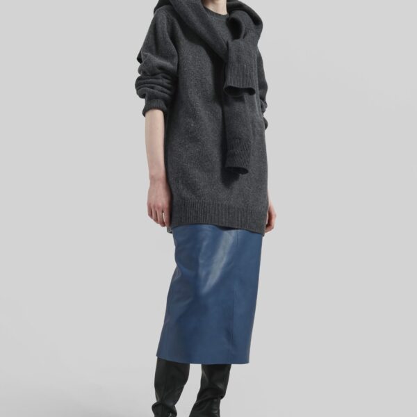 The Frankie Shop Taney Leather Midi Skirt - Cobalt - Oversized Minimalist Skirts in Blue - Shop at Coveti