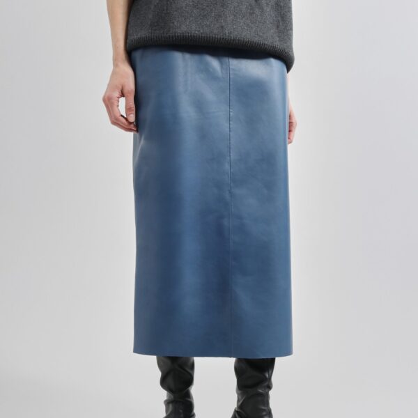 The Frankie Shop Taney Leather Midi Skirt - Cobalt - Oversized Minimalist Skirts in Blue - Shop at Coveti