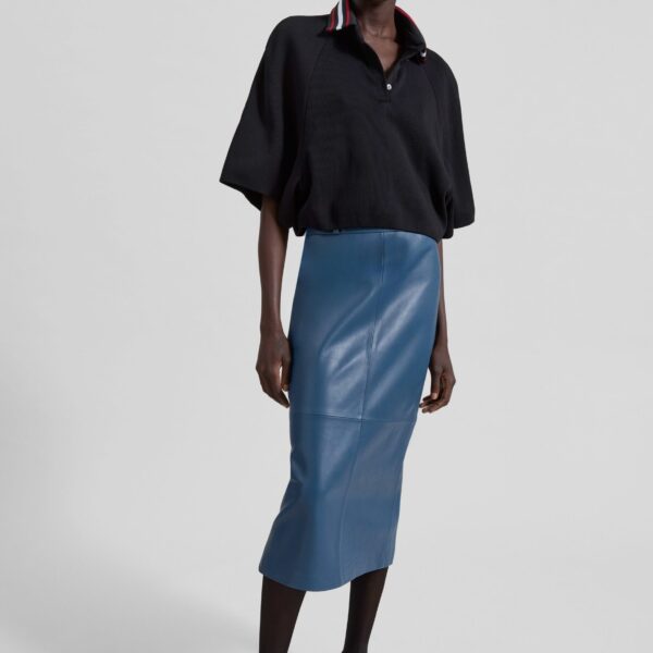 The Frankie Shop Taney Leather Midi Skirt - Cobalt - Oversized Minimalist Skirts in Blue - Shop at Coveti